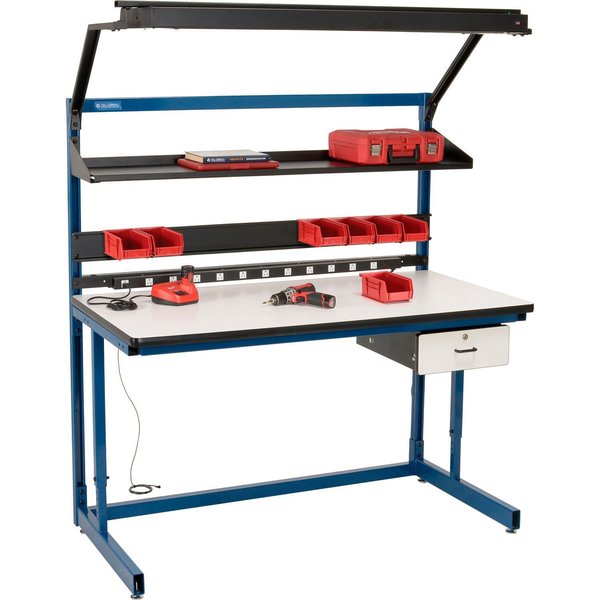 Global Industrial Bench-In-A-Box Cantilever Workbench, ESD Laminate Top, 60inWx30inD, Blue B2334692